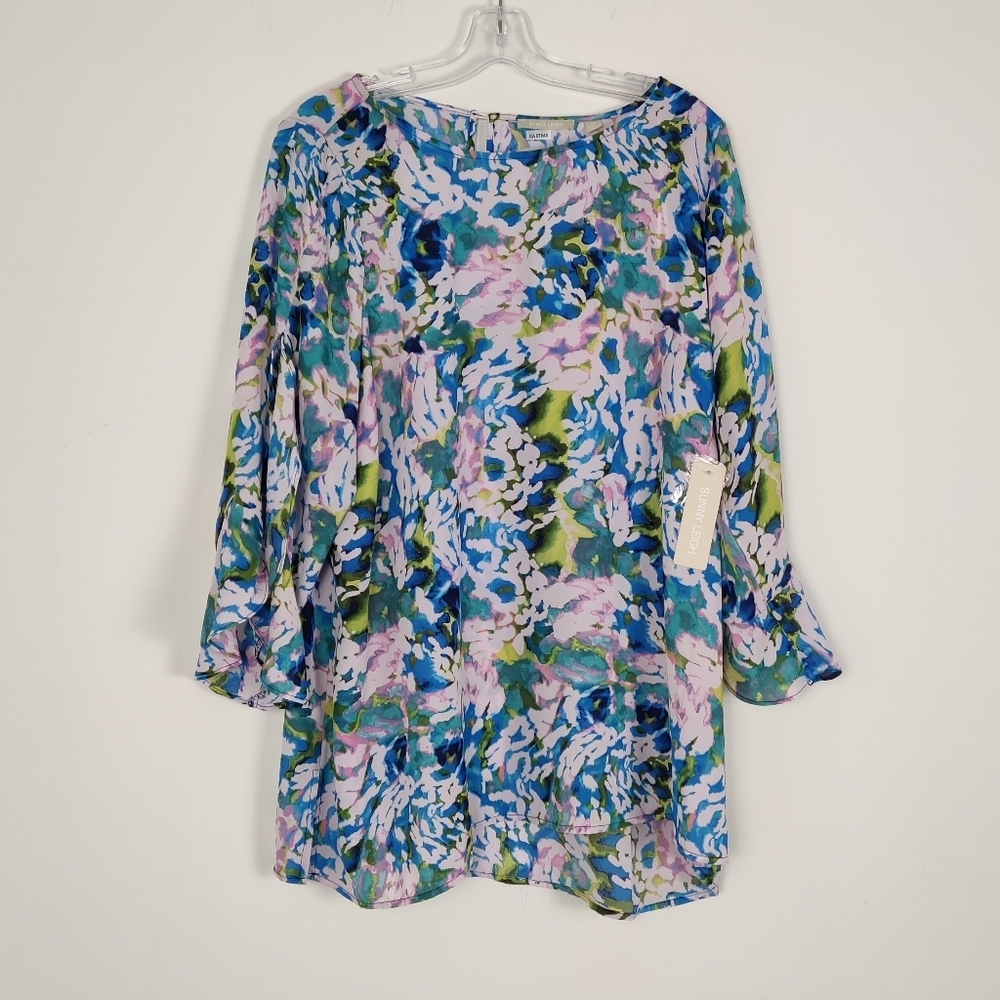 Sunny Leigh Women's Plus Size Floral Print Tunic 2X - NEW, Sleeve Slit